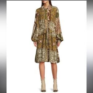 Talisman Paisley Long Sleeve Button Front Dress Size Large
